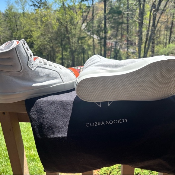 White and Orange High-Top Sneakers with Sporty Design - Picture 4 of 5